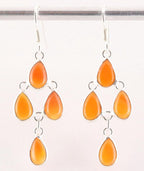 Lange fijne zilveren oorbellen met carneool afbeelding 1