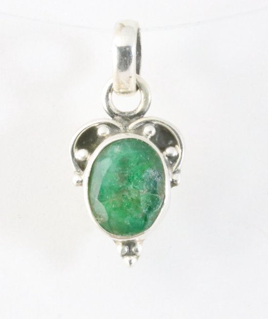 Fijne bewerkte zilveren hanger met smaragd afbeelding 1