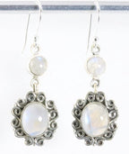 Lange bewerkte zilveren oorbellen met regenboog maansteen afbeelding 1