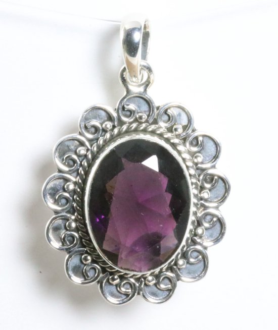 Bewerkte zilveren hanger met amethist afbeelding 1