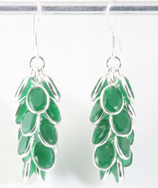 Trosvormige zilveren oorbellen met smaragd afbeelding 1
