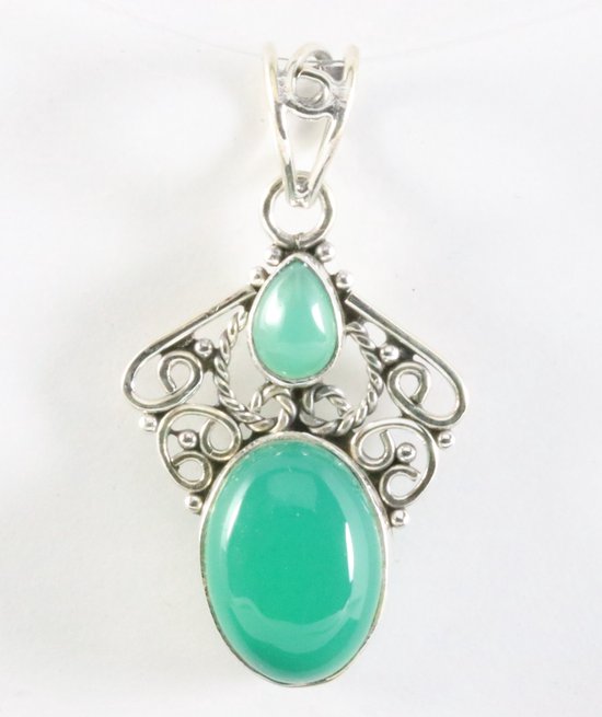 Opengewerkte zilveren hanger met groene onyx afbeelding 1