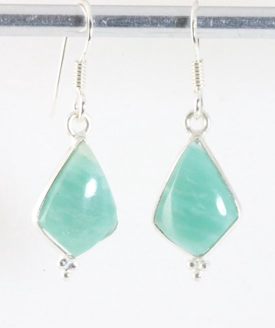 Fijne zilveren oorbellen met groene amazoniet afbeelding 1
