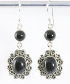 Lange bewerkte zilveren oorbellen met onyx afbeelding 1