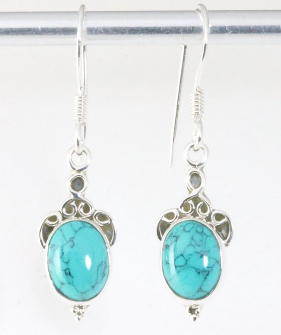 Fijne bewerkte zilveren oorbellen met turkoois afbeelding 1