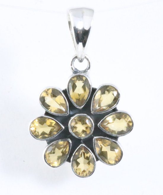 Bloemvormige zilveren hanger met citrien afbeelding 1