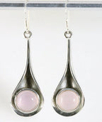 Lange druppelvormige zilveren oorbellen met rozenkwarts afbeelding 1