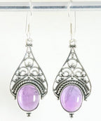 Lange opengewerkte zilveren oorbellen met amethist afbeelding 1