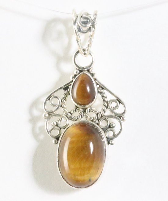 Opengewerkte zilveren hanger met tijgeroog afbeelding 1