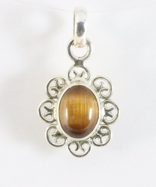 Fijne opengewerkte zilveren hanger met tijgeroog afbeelding 1