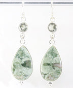 Lange zilveren oorbellen met rhyoliet jaspis en groene amethist afbeelding 1