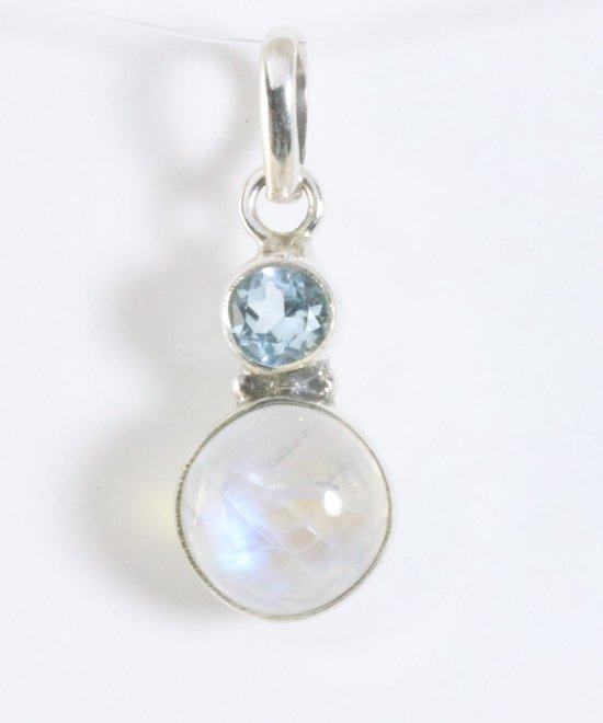 Fijne zilveren hanger met regenboog maansteen en blauwe topaas afbeelding 1