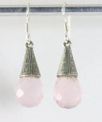 Bewerkte zilveren oorbellen met rozenkwarts afbeelding 1