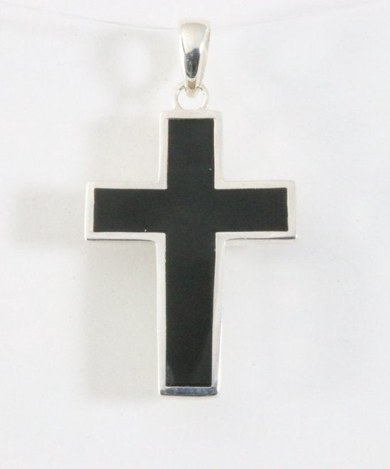 Fijne zilveren kruishanger met onyx afbeelding 1