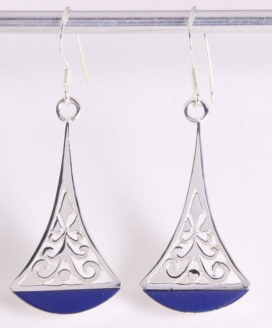 Lange opengewerkte zilveren oorbellen met lapis lazuli afbeelding 1