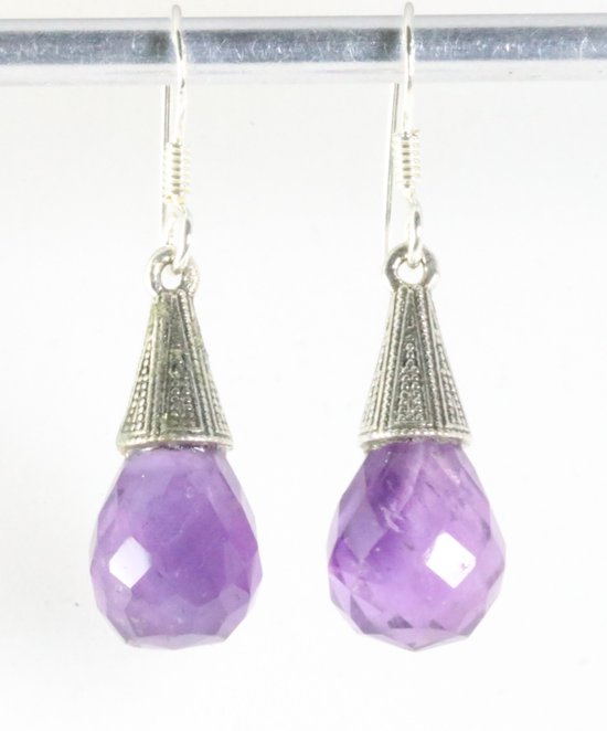 Bewerkte zilveren oorbellen met amethist afbeelding 1
