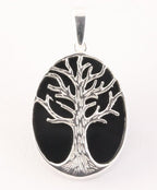 Ovale zilveren hanger met levensboom op onyx afbeelding 1