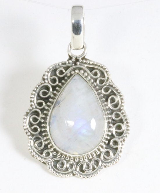 Bewerkte zilveren hanger met regenboog maansteen afbeelding 1