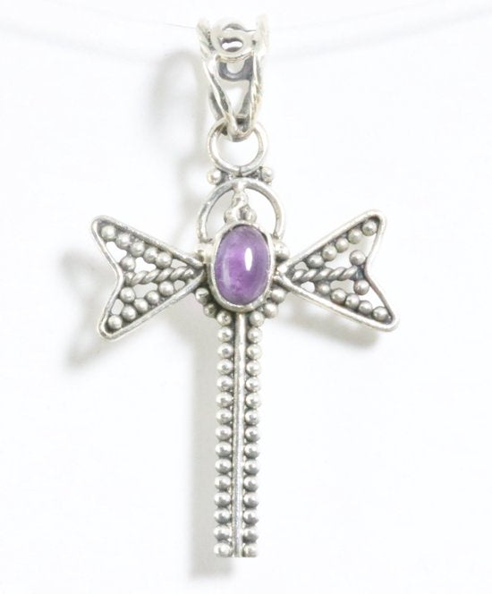 Zilveren libelle hanger met amethist afbeelding 1