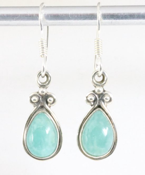 Fijne bewerkte zilveren oorbellen met groene amazoniet afbeelding 1