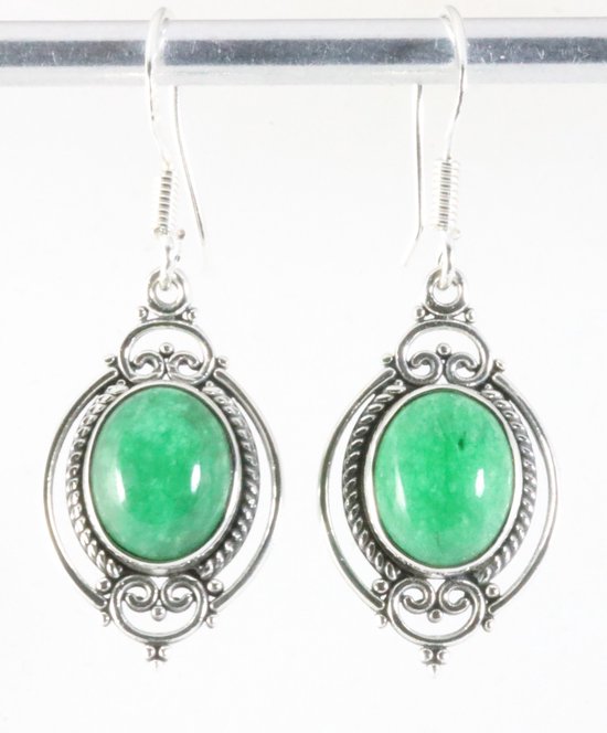 Bewerkte zilveren oorbellen met jade afbeelding 1