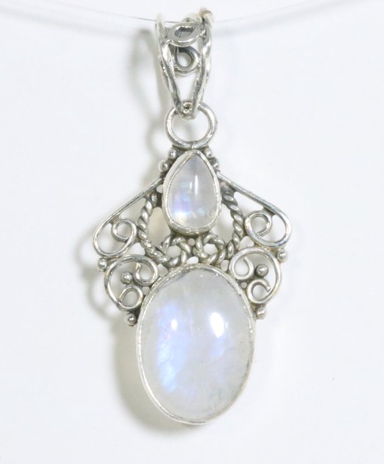 Opengewerkte zilveren hanger met regenboog maansteen afbeelding 1