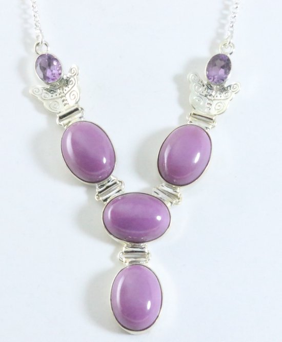 Zilveren ketting met paarse fosfosideriet en amethist afbeelding 1