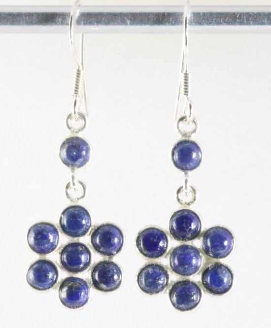 Lange bloemvormige zilveren oorbellen met lapis lazuli afbeelding 1