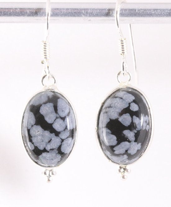 Zilveren oorbellen met sneeuwvlok obsidiaan afbeelding 1