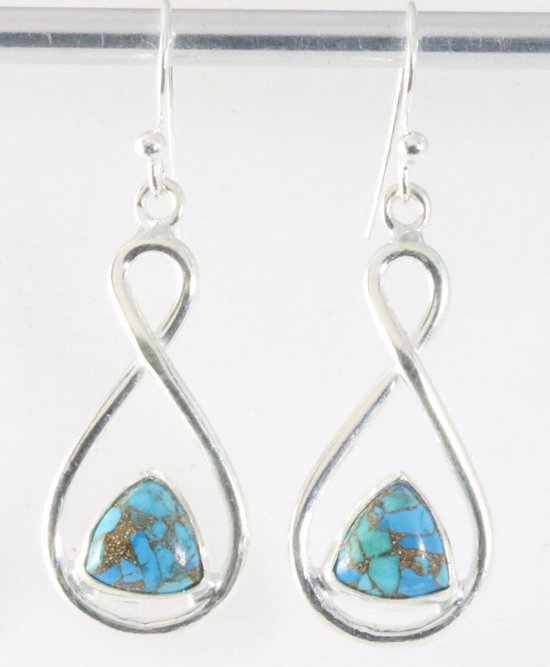 Opengewerkte zilveren oorbellen met blauwe koperturkoois afbeelding 1
