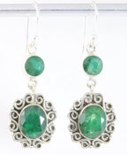 Lange bewerkte zilveren oorbellen met smaragd afbeelding 1