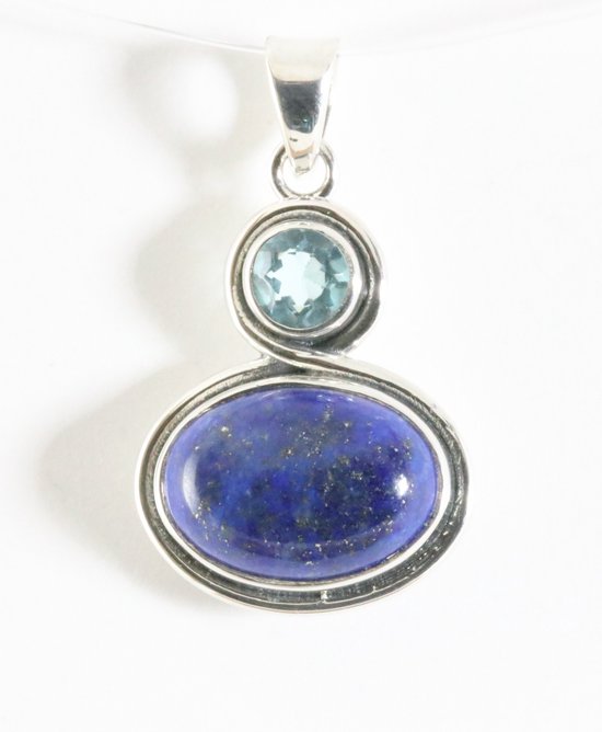 Zilveren hanger met lapis lazuli en blauwe topaas afbeelding 1