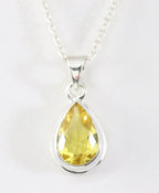 Druppelvormige zilveren hanger met citrien aan ketting afbeelding 1