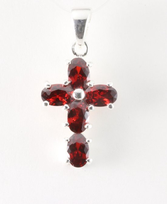 Fijne zilveren kruishanger met granaat afbeelding 1