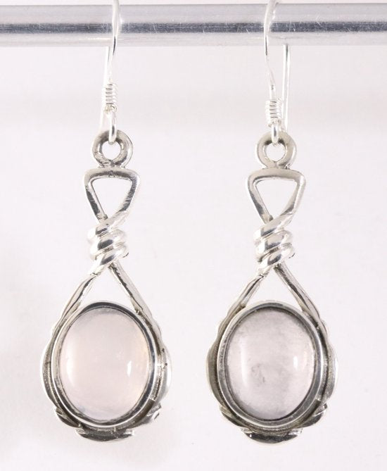 Geknoopte zilveren oorbellen met rozenkwarts afbeelding 1
