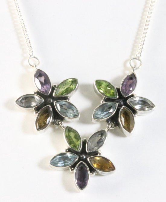 Zilveren ketting met multi color edelstenen afbeelding 1