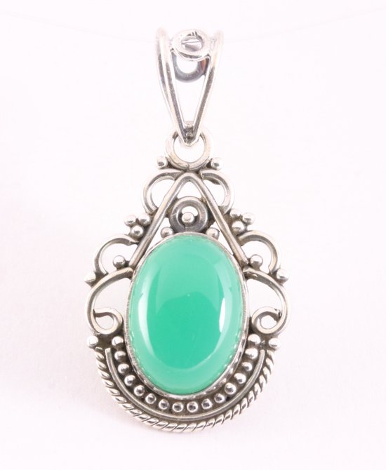 Opengewerkte zilveren hanger met groene onyx afbeelding 1
