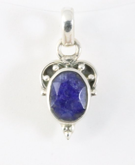 Fijne bewerkte zilveren hanger met blauwe saffier afbeelding 1