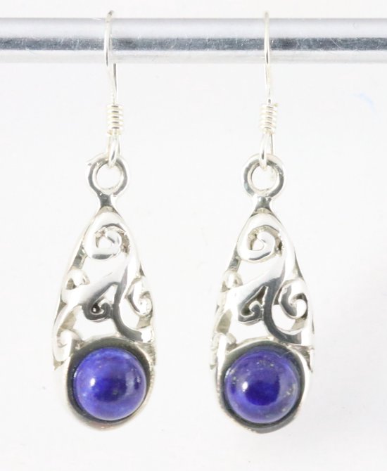 Fijne opengewerkte zilveren oorbellen met lapis lazuli afbeelding 1