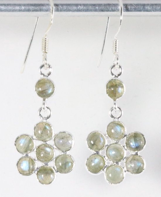 Lange bloemvormige zilveren oorbellen met labradoriet afbeelding 1