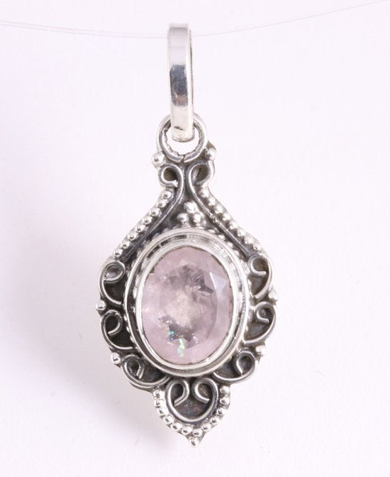 Bewerkte zilveren hanger met rozenkwarts afbeelding 1