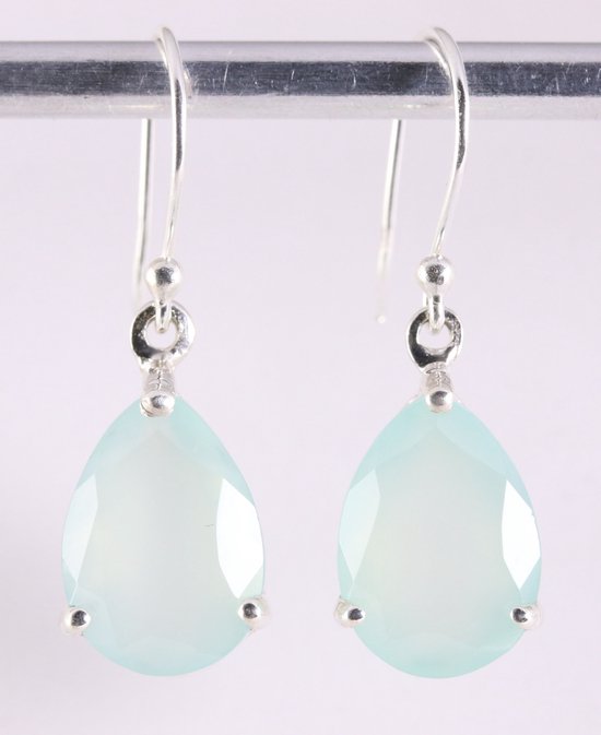 Zilveren oorbellen met aqua chalcedoon afbeelding 1