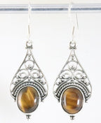Lange opengewerkte zilveren oorbellen met tijgeroog afbeelding 1