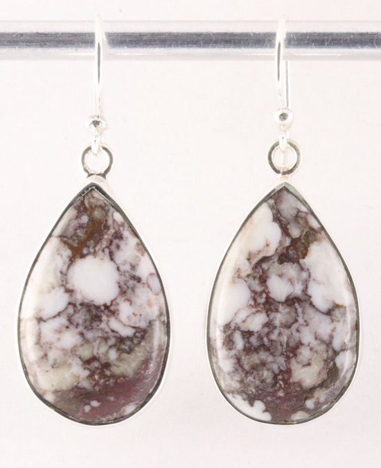 Druppelvormige zilveren oorbellen met wild horse steen afbeelding 1