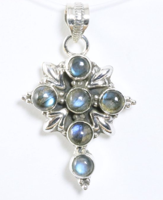 Bewerkte zilveren kruishanger met labradoriet afbeelding 1
