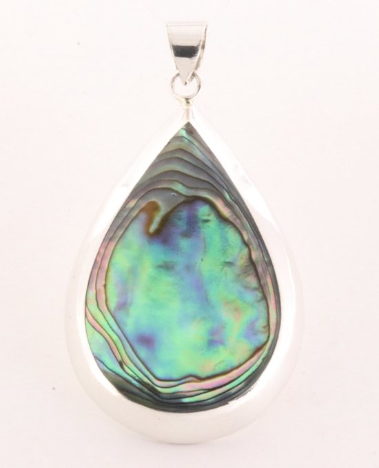 Grote druppelvormige zilveren hanger met abalone schelp afbeelding 1