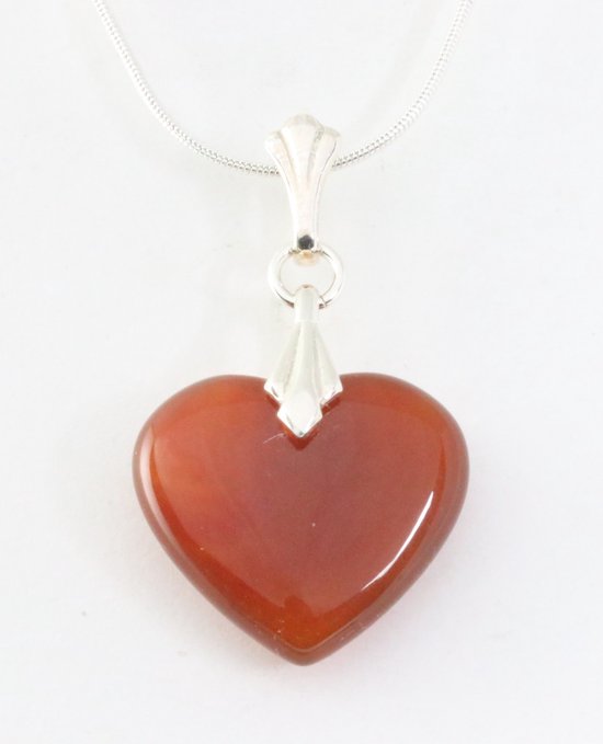 Hartvormige zilveren hanger met rode Montana agaat aan ketting afbeelding 1