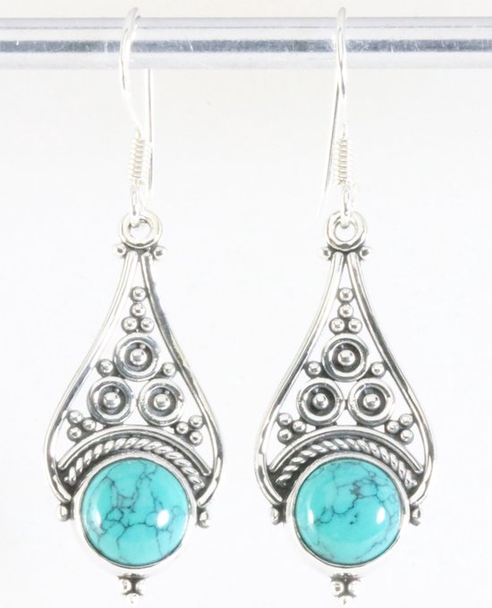 Opengewerkte zilveren oorbellen met turkoois afbeelding 1