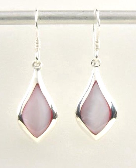 Zilveren druppelvormige oorbellen met roze parelmoer afbeelding 1