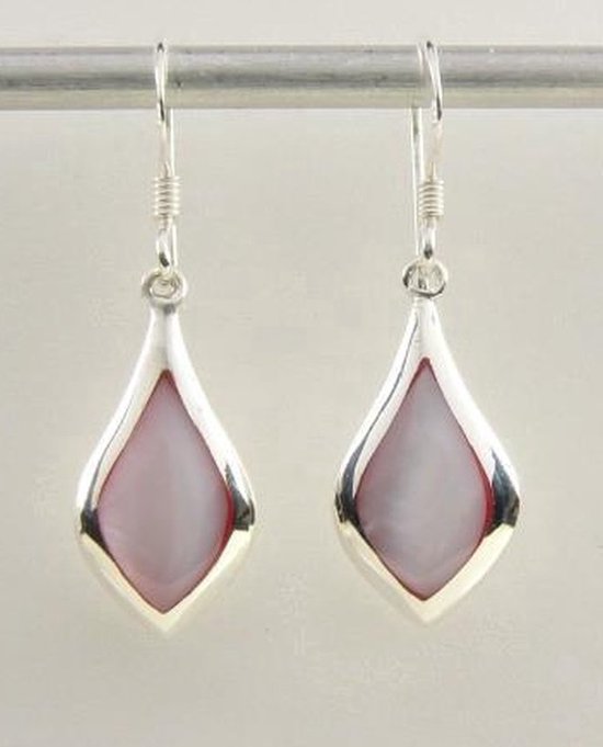 Zilveren druppelvormige oorbellen met roze parelmoer afbeelding 5